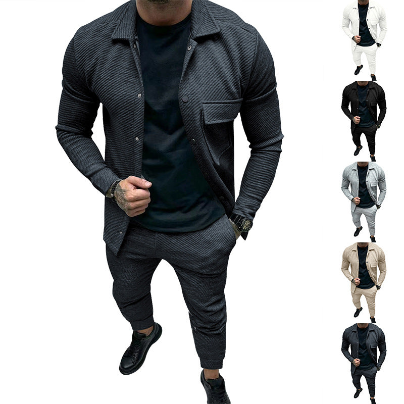 Herren Strukturiertes Jersey-Freizeitset mit Overshirt und Tapered Jogginghose Drune