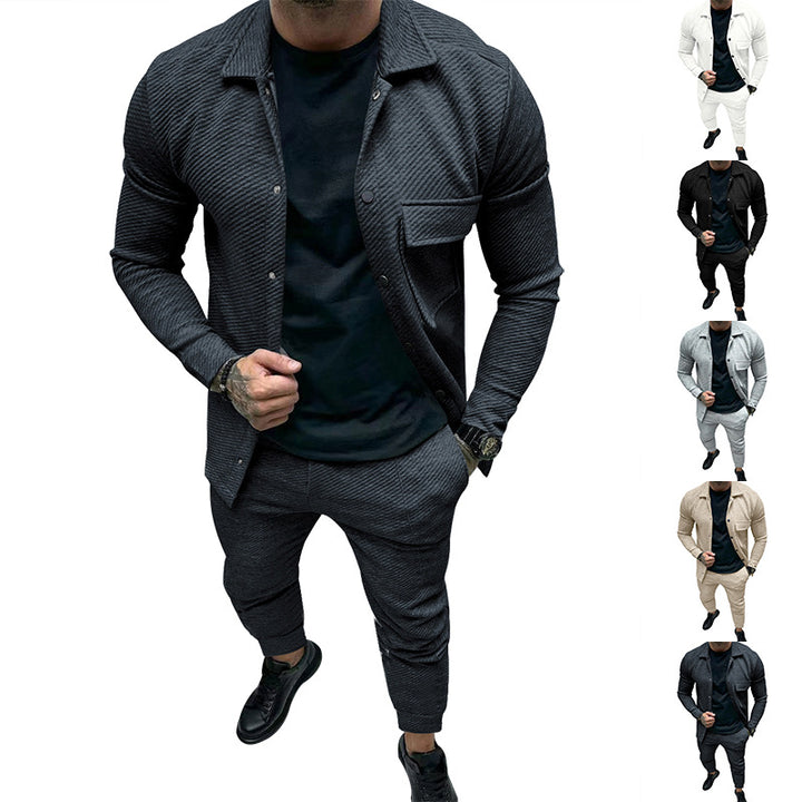 Herren Strukturiertes Jersey-Freizeitset mit Overshirt und Tapered Jogginghose Drune