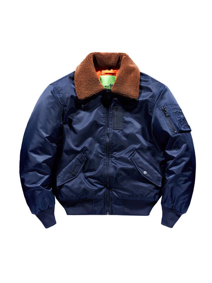 Herren kurz geschnittene Pilotenjacke im Vintage‑Fliegerstil mit Teddykragen und isolierender Thermofütterung Drune