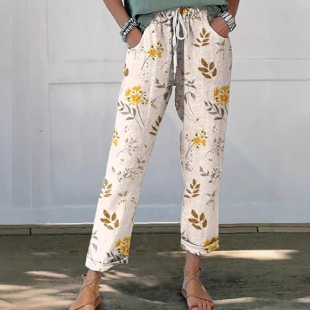Damen Blütenbedruckte Chinohose Drune