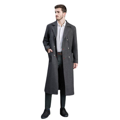 Herren Doppelreihiger Wollmantel mit Schalkragen und langer Silhouette Drune