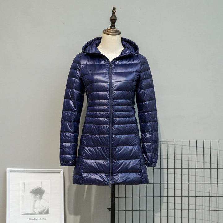 Damen Leicht gesteppte Langjacke mit Kapuze und schlanker Silhouette Drune