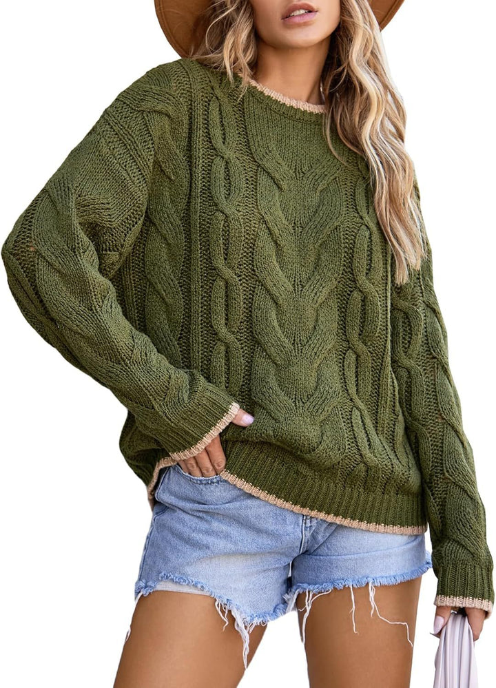 Damen Strickpullover mit grobem Zopfmuster Drune