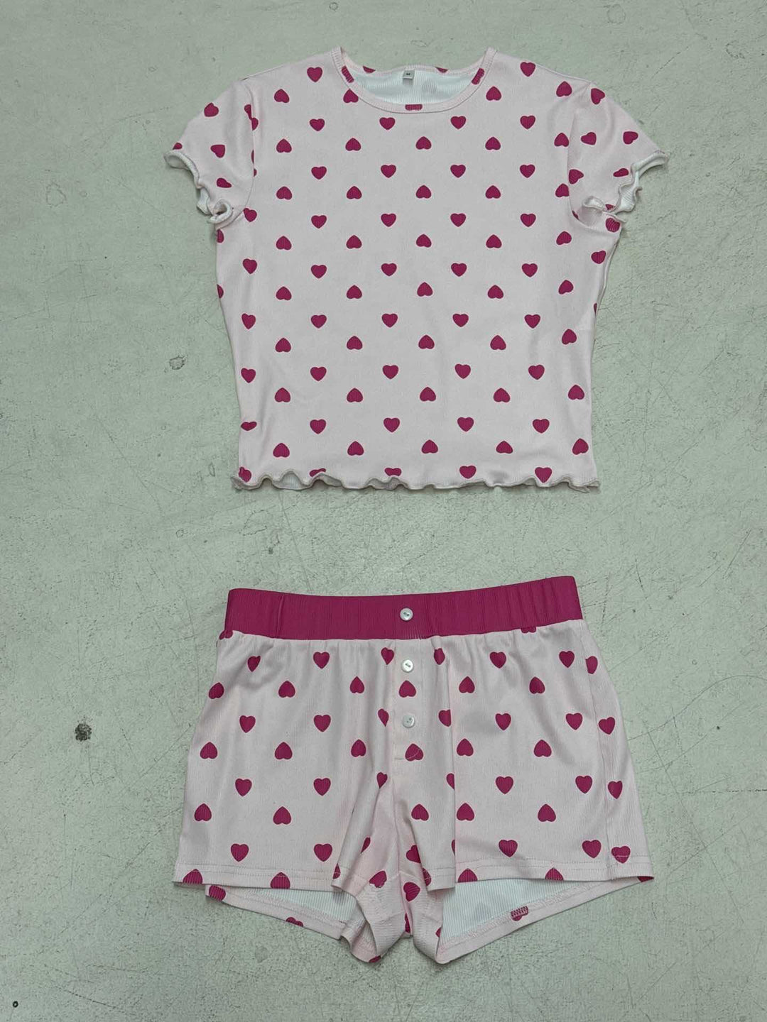 Damen Pyjama Set mit herzförmigem Muster und elastischem Bund Drune