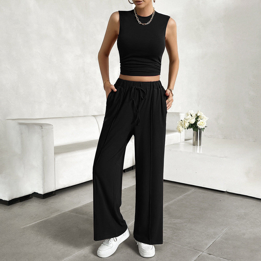 Damen Freizeit-Set mit tailliertem Top und weitem Hose Drune