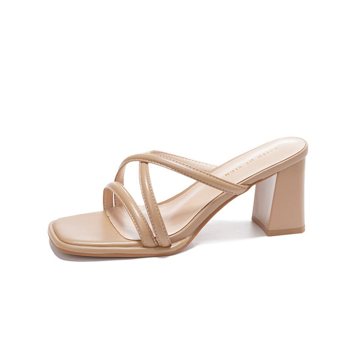 Damen Quadratzehen Chunky Heel Slide Sandalen Drune