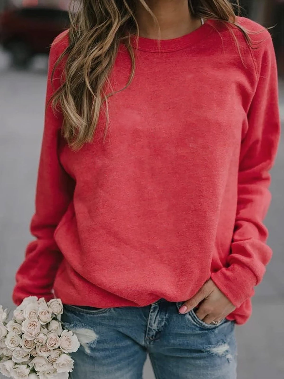 Damen Freizeit Oversized Sweatshirt mit Rundhalsausschnitt und Raglanärmeln Drune