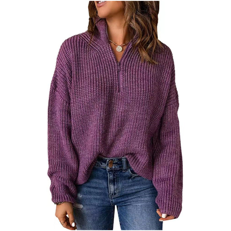 Damen Strickpullover mit kurzem Reißverschluss Drune
