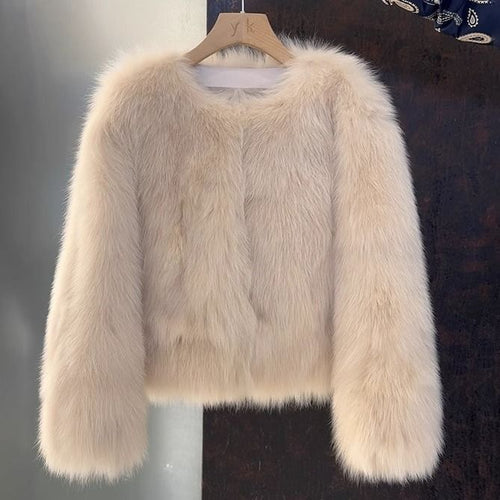 Damen elegante Kunstfelljacke mit kurzem Schnitt Drune