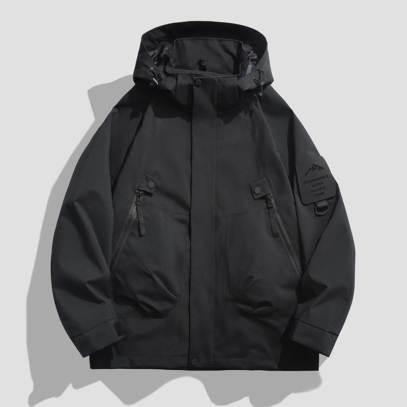 Herren Wasserdichte Utility-Softshelljacke mit Kapuze, schräge Reißverschlusstaschen & verstellbaren Ärmelriegeln Drune