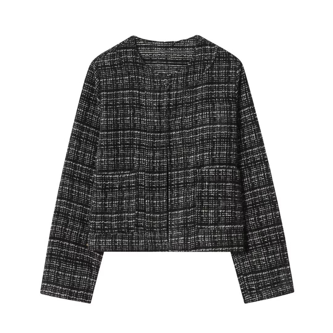 Damen Kurze Bouclé‑Jacke im Boxy‑Cropped‑Schnitt mit Rundhalsausschnitt Drune