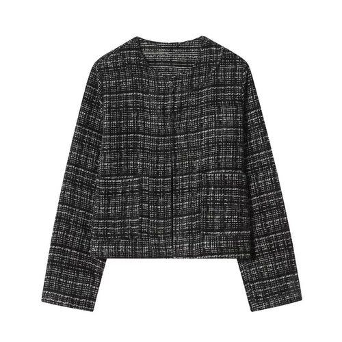 Damen Kurze Bouclé‑Jacke im Boxy‑Cropped‑Schnitt mit Rundhalsausschnitt Drune