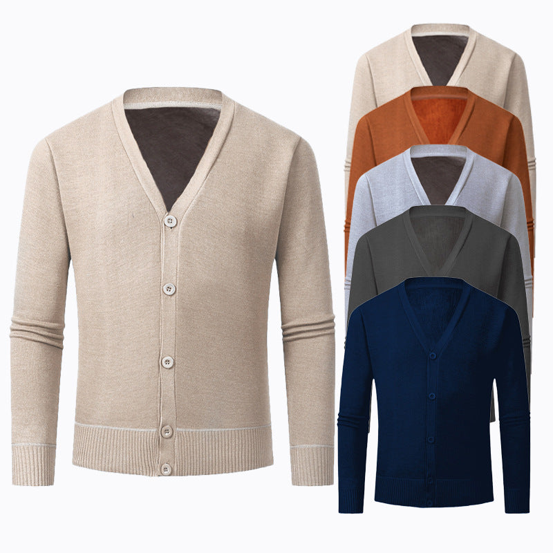 Herren Strickjacke mit V-Ausschnitt und knopflosem Design Drune