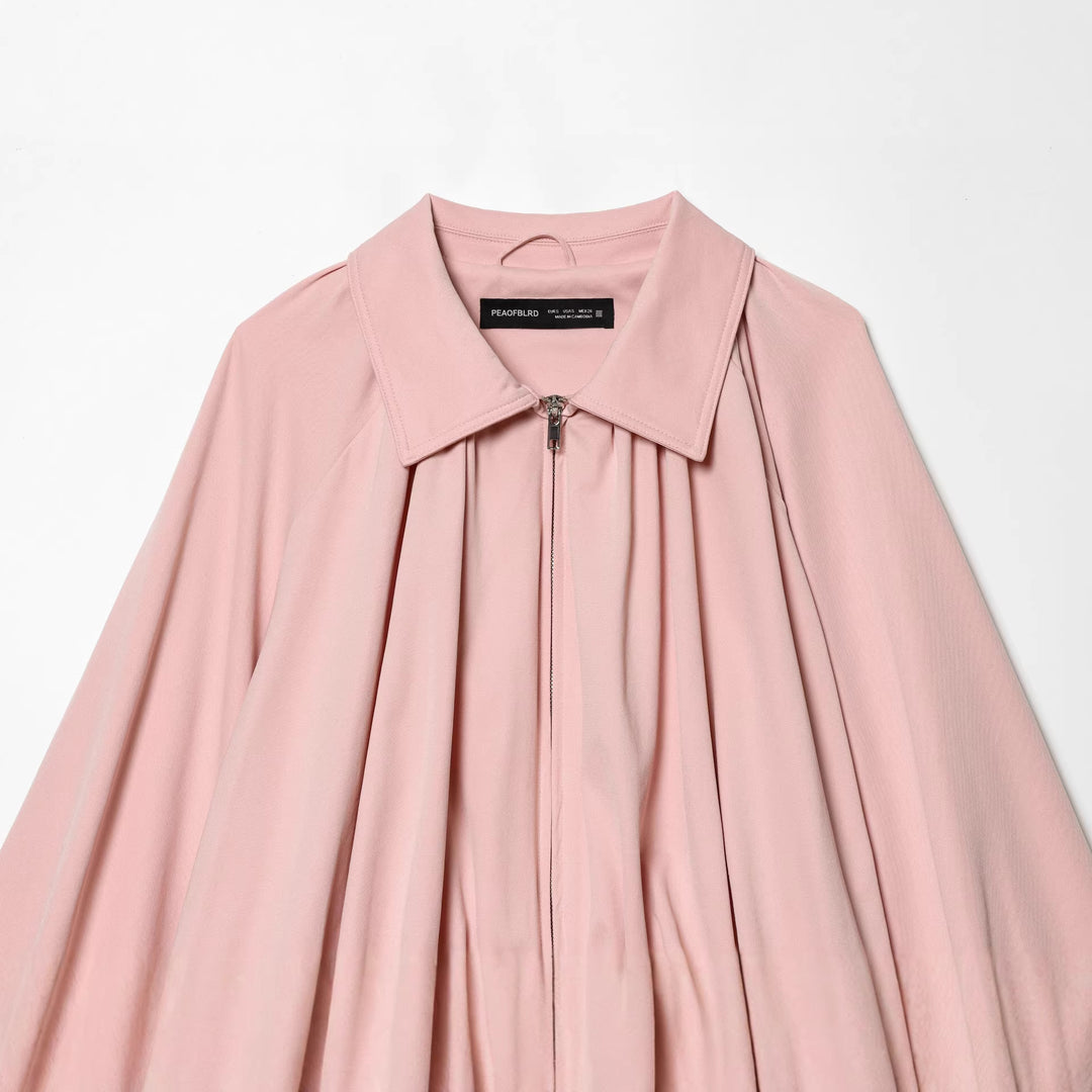 Damen nan weite Plissee Capejacke mit Umlegekragen Reißverschluss und elastischem Saum Drune