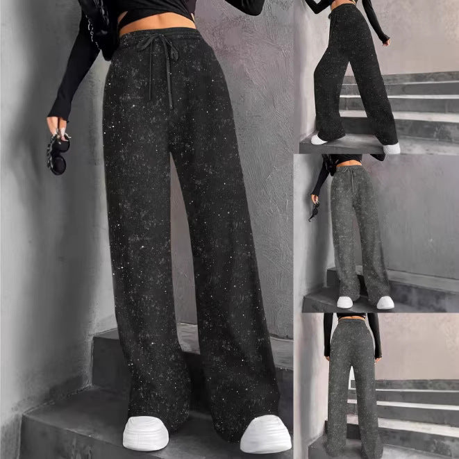 Damen nan weite Strickhose mit hochgeschnittenem Bund und Kordelzug Drune