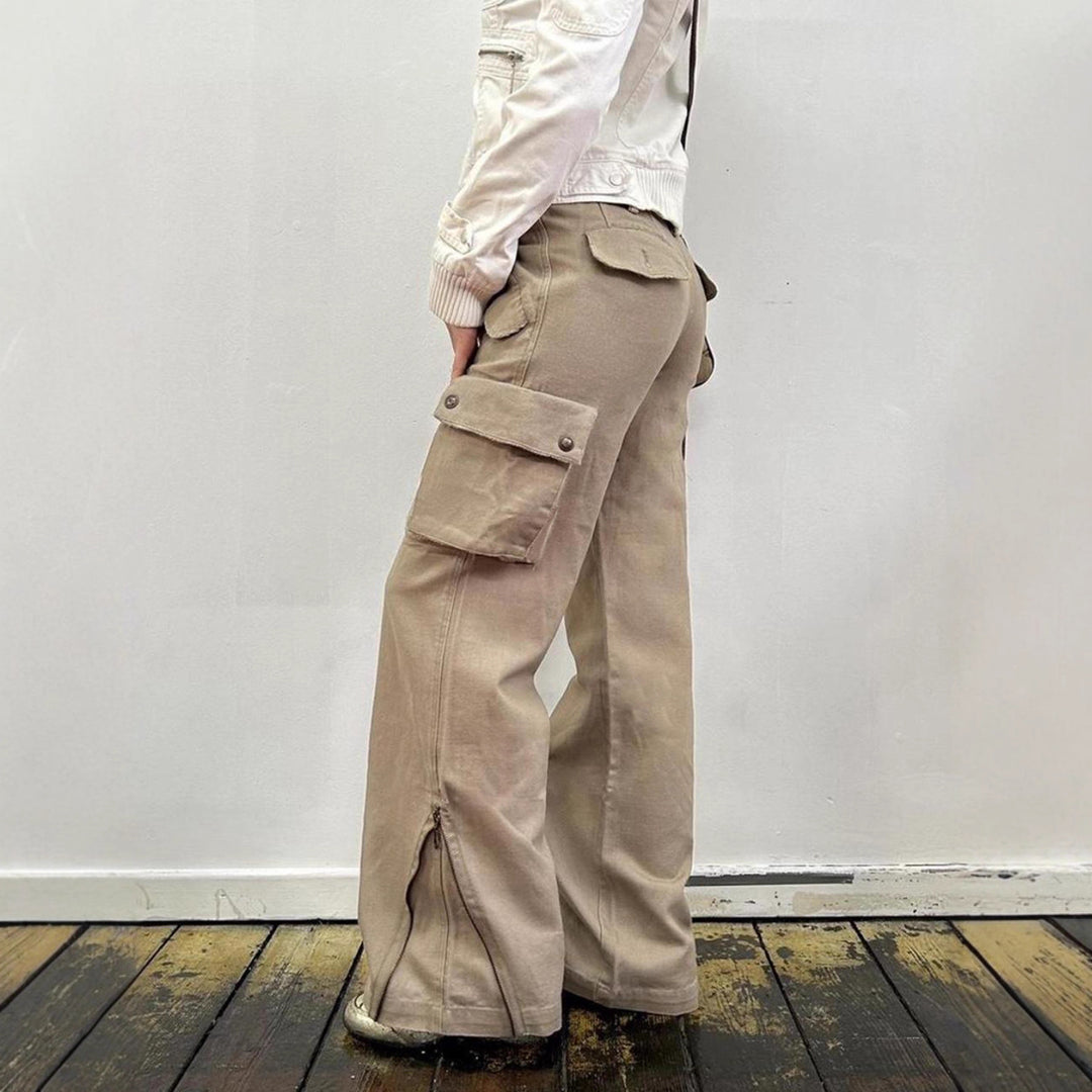Damen lockere Cargo-Hose mit praktischen Taschen und weitem Bein Drune