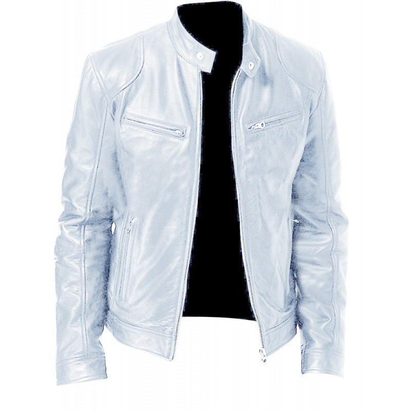 Herren nan schlanke Echtleder-Bikerjacke mit Stehkragen, zwei Brust-Reißverschlusstaschen und geradliniger Silhouette Drune