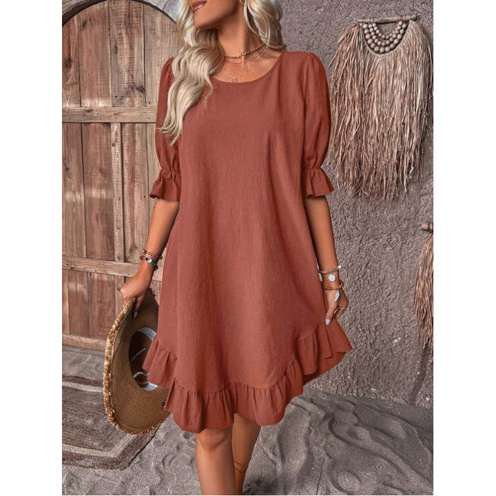 Damen Sommerliches Freizeitkleid mit Rüschendetails und lockerem Schnitt Drune