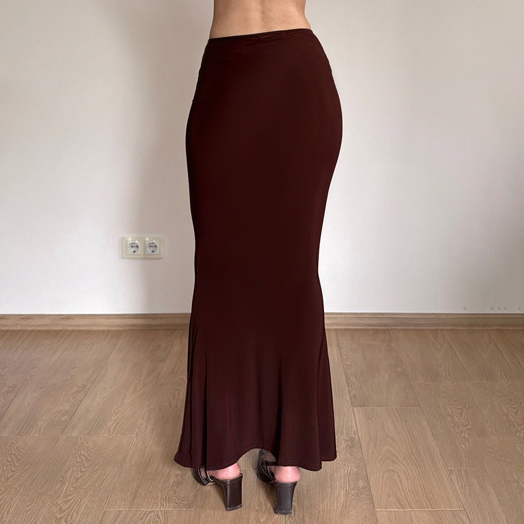 Damen Maxirock mit High‑Waist Wickeldetail, Drapée‑Vorderteil und Metallring Drune