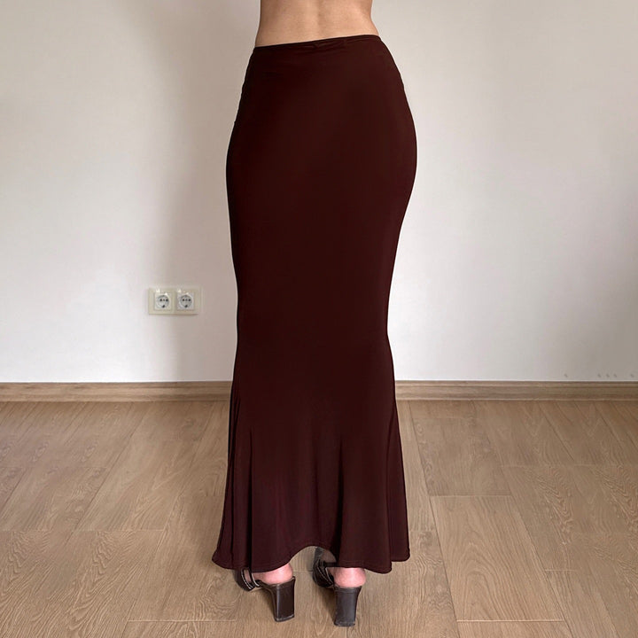 Damen Maxirock mit High‑Waist Wickeldetail, Drapée‑Vorderteil und Metallring Drune