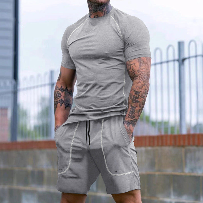 Herren nan eng anliegendes Freizeitset aus elastischem Jersey mit Kurzarmshirt und Kordelzugshorts Drune