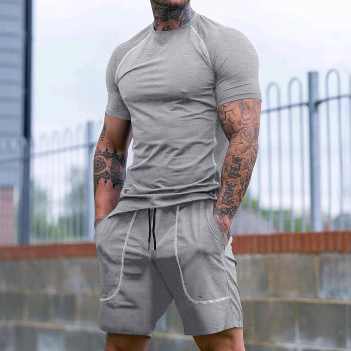 Herren nan eng anliegendes Freizeitset aus elastischem Jersey mit Kurzarmshirt und Kordelzugshorts Drune