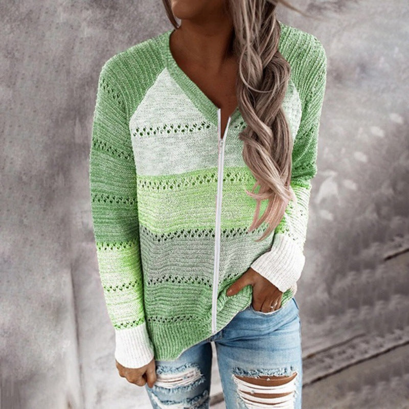 Damen Strickpullover mit Reißverschluss und luftigen Rippdetails Drune