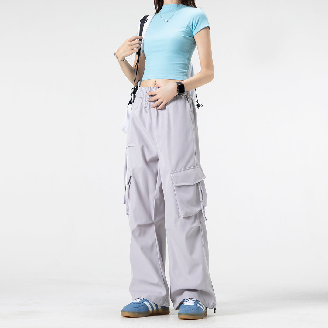 Damen Weite Cargo‑Hose im Baggy‑Cut mit elastischem Tunnelzugbund, Klapp‑Utility‑Taschen und verstellbarem Beinabschluss Drune