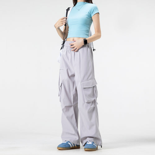 Damen Weite Cargo‑Hose im Baggy‑Cut mit elastischem Tunnelzugbund, Klapp‑Utility‑Taschen und verstellbarem Beinabschluss Drune