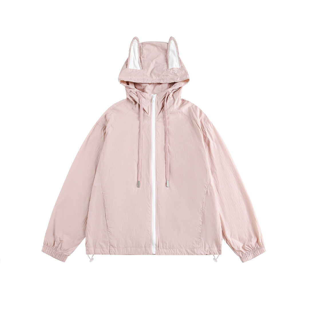 Damen Leichter Kapuzen-Anorak mit Ohrenapplikation und Tunnelzug Drune