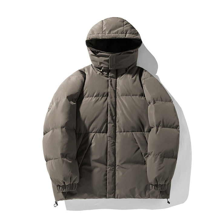 Unisex Daunenoptik-Kapuzenparka mit hohem Kinnschutz, verdecktem Reißverschluss und Tunnelzug Drune