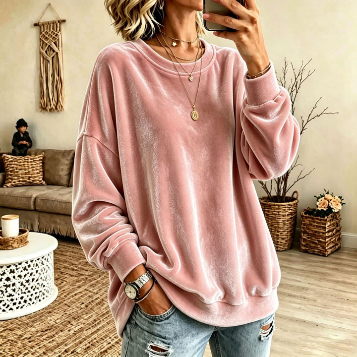 Damen Oversize-Samtpullover mit weitem Schnitt und geripptem Saum Drune