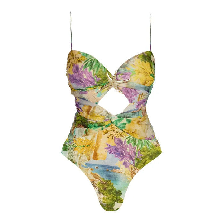 Damen Einteiliger Badeanzug mit raffinierter Cut-Out-Optik und dekorativem Schmuck Drune