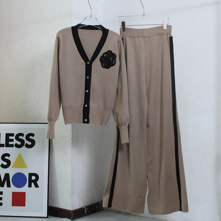 Damen Strick-Loungewear-Set mit eleganter Knopfleiste und modischen Details Drune
