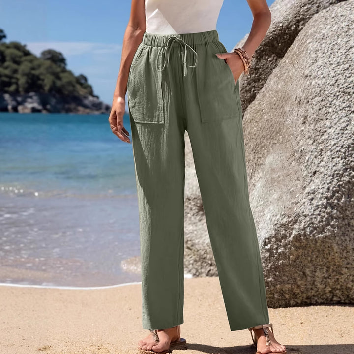 Damen Locker geschnittene Strandhose mit praktischen Taschen und elastischem Bund Drune