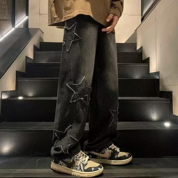 Herren lässige Jeans mit Sterne-Stickerei Drune