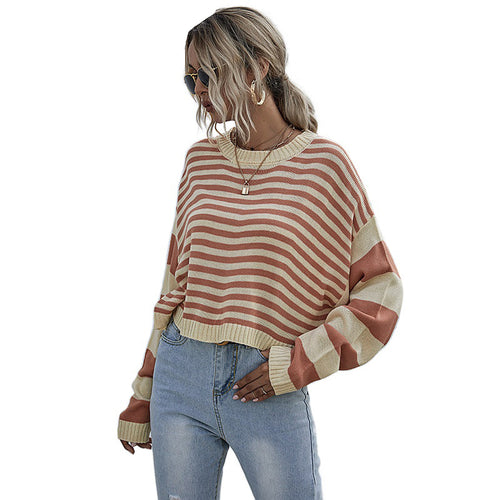 Damen Lässiger gestreifter Pullover Drune