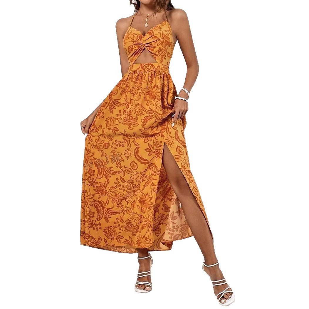 Damen Maxikleid mit floralem Cut-Out-Design und seitlichem Schlitz Drune