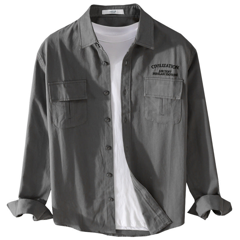 Herren Militärisch inspiriertes Overshirt mit Doppel-Brusttaschen und dezenter Stickerei Drune