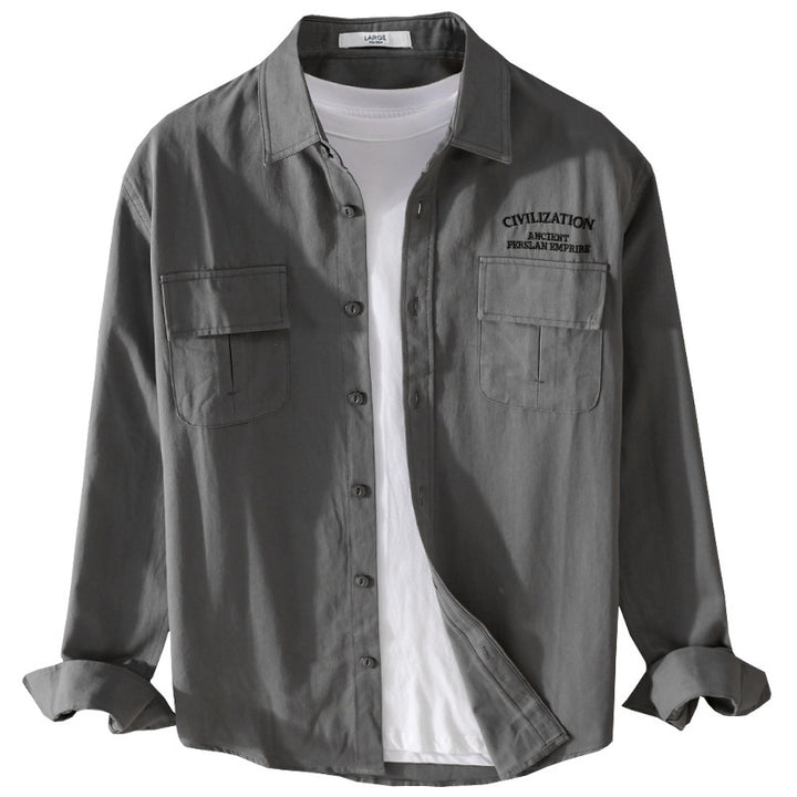 Herren Militärisch inspiriertes Overshirt mit Doppel-Brusttaschen und dezenter Stickerei Drune