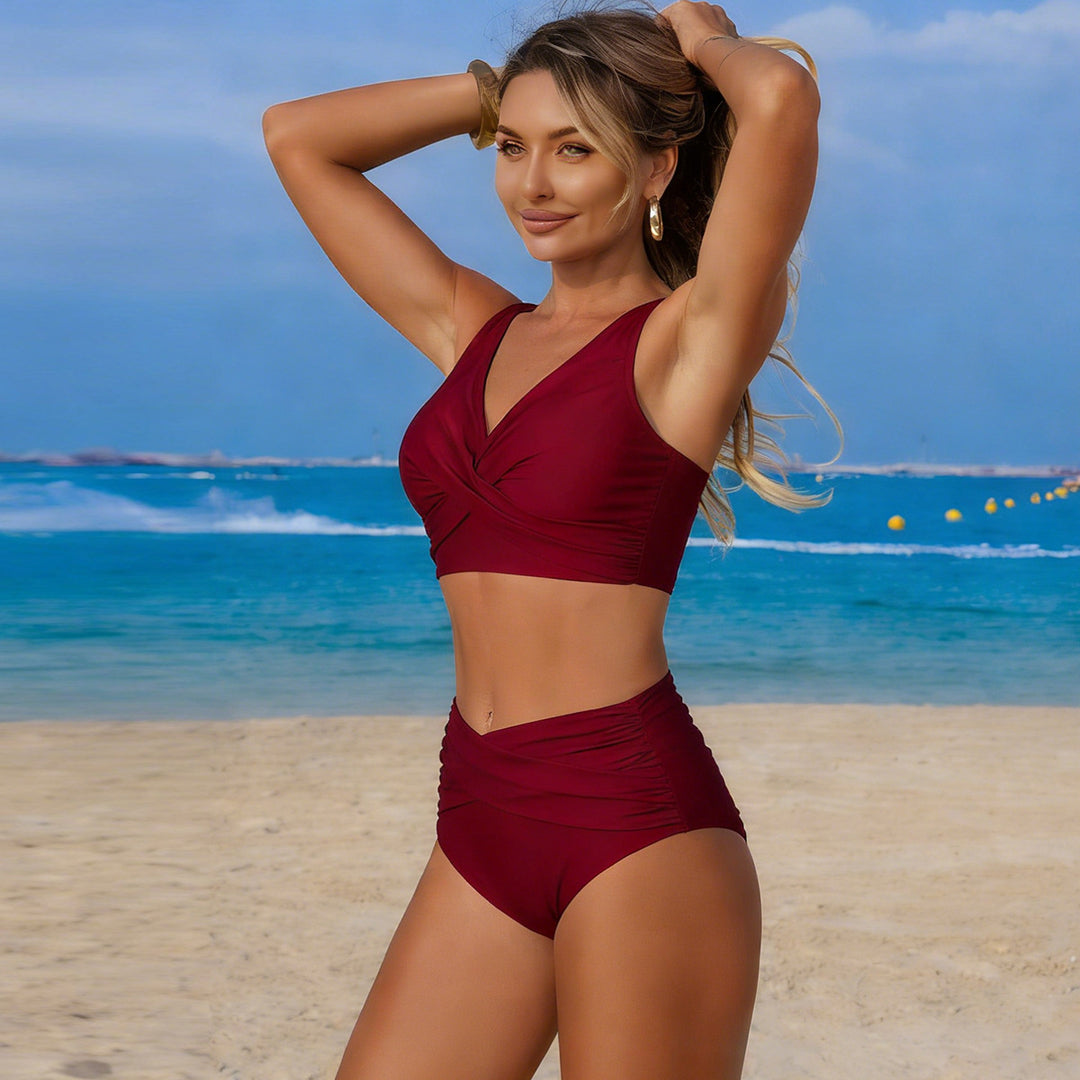 Damen Hochgeschnittenes Bikini-Set mit Wickeldetail Drune