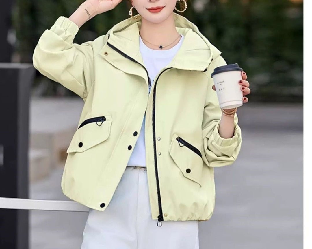 Damen modische Übergangsjacke mit verstellbarem Kapuzendesign und praktischen Taschen Drune