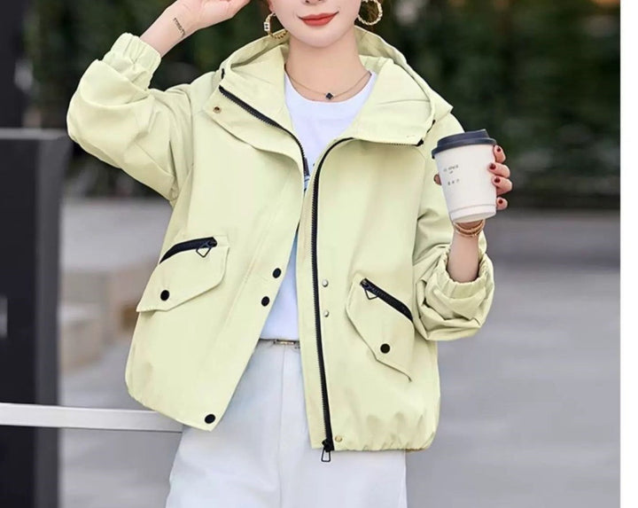 Damen modische Übergangsjacke mit verstellbarem Kapuzendesign und praktischen Taschen Drune