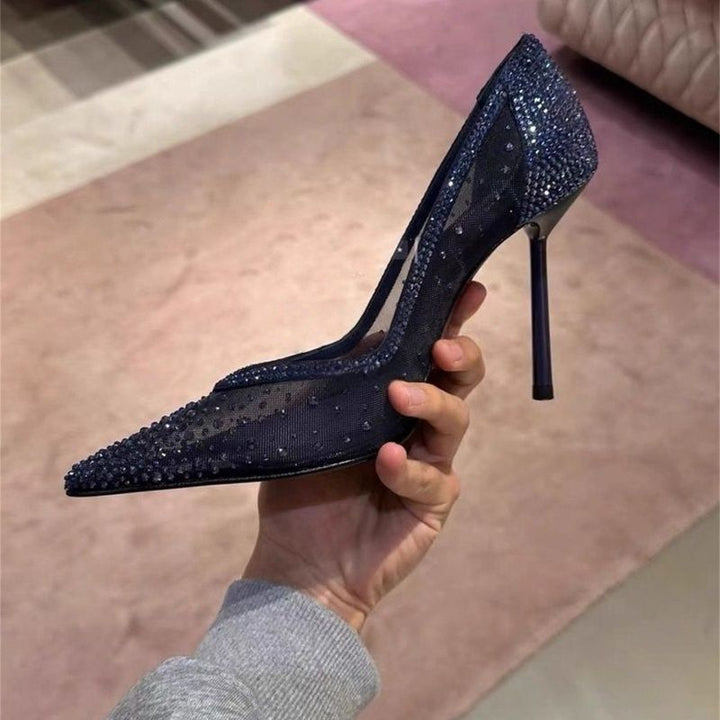Damen Transparente Mesh‑Stiletto‑Pumps mit spitzer Zehenpartie und Strassbesatz Drune