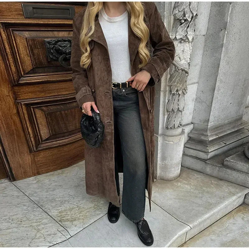 Damen Modischer Wildleder-Trenchcoat Drune