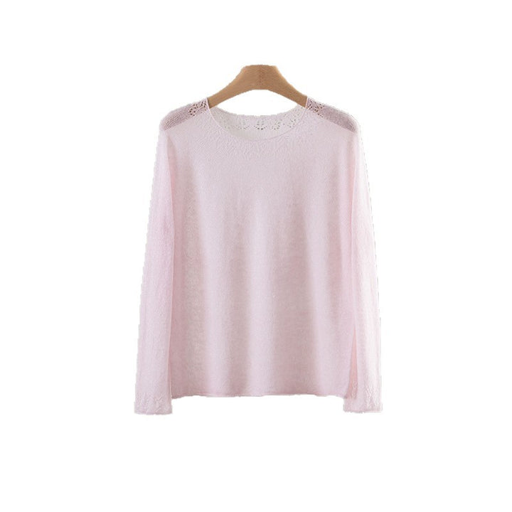 Damen Feiner Rundhals-Pullover mit Spitzenstrick-Detail Drune