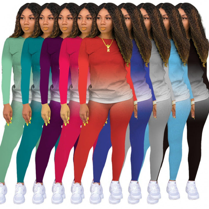Damen Zweiteiliges Stretch-Set mit Langarmshirt und High-Waist-Leggings Drune