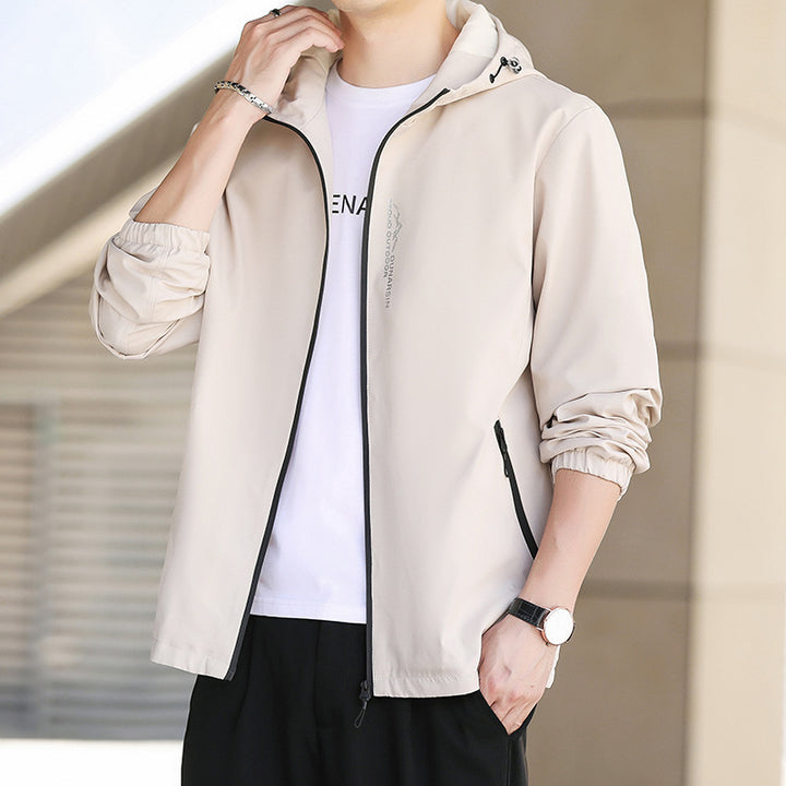 Herren Ultraleichte Kapuzen-Shelljacke im Urban-Minimalstil mit windabweisender Membran und Reißverschlusstaschen Drune
