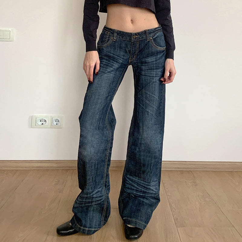 Damen Weite High‑Waist Denim-Jeans mit Used‑Effekt und geradem Bein Drune