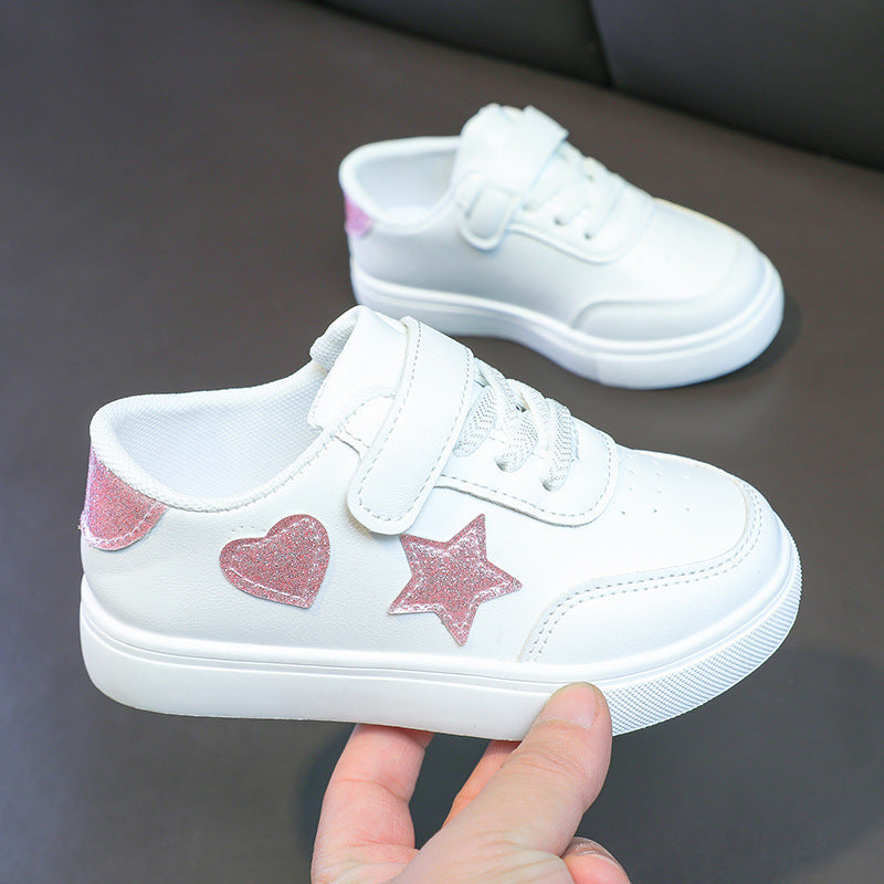Damen Plateausneaker mit Klettverschluss und glitzernden Herz‑ und Sternapplikationen Drune